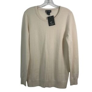 C by Bloomingdale's Cashmere Sweater Womens XL Cream Crewneck 2-Ply Pullover NEW